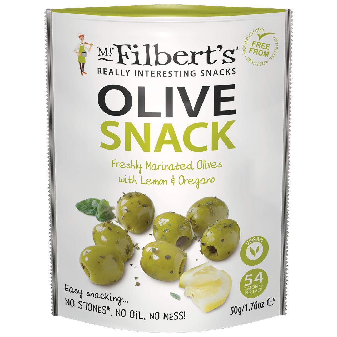 Mr Filberts Olive Snacks Green Olives with Lemon & Oregano