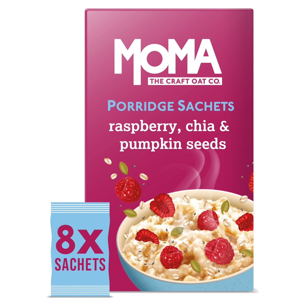 MOMA Raspberry, Chia & Pumpkin Seed Jumbo Oat Porridge Sachets Vegan