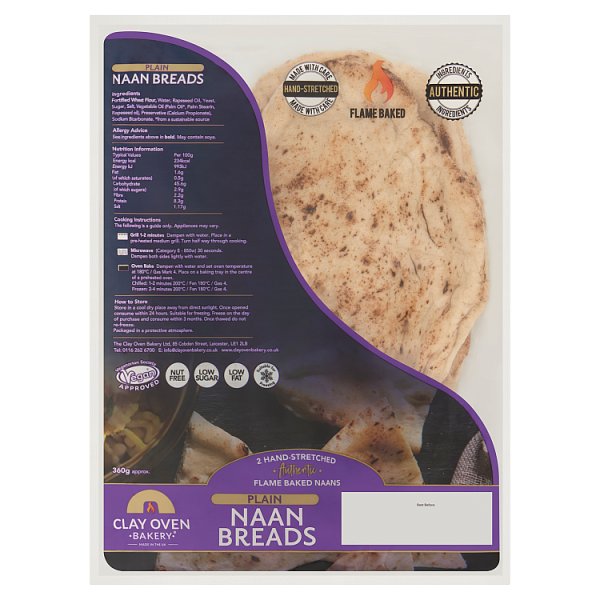 The Clay Oven Bakery Plain Naan Bread  360g