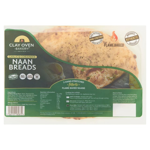 The Clay Oven Bakery Garlic & Coriander Naan Breads 300g