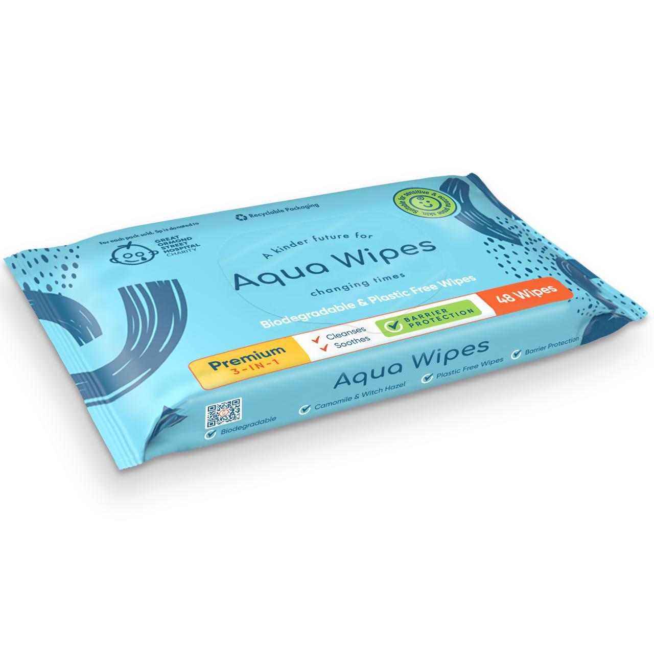 Aqua Wipes Premium 3 in 1 Barrier Baby Wipes x48