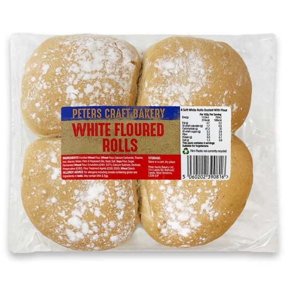 Peters Craft Bakery White Floured Rolls 4 Pack