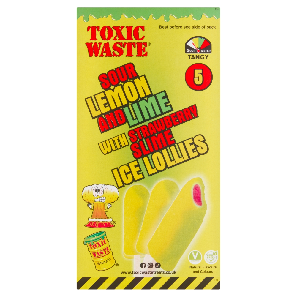 Toxic Waste Sour Lemon And Lime With Strawberry Slime Ice Lollies 5 X 55g