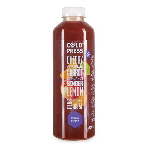 Coldpress Cherry Carrot Apple Mandarin Ginger Lemon Plus Mend & Defend Juice 750ml