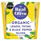 The Real Olive Company Organic Lemon, Thyme & Black Pepper Olives 150g