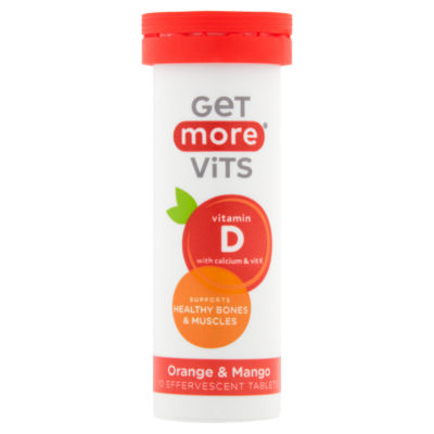 Get More Vits Vitamin D with Calcium + Vitamin K 10 Effervescent Tablets Orange & Mango