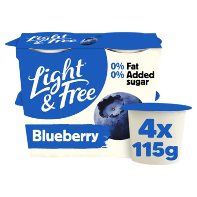 Light & Free Blueberry Greek Style 0% Added Sugar, Fat Free Yogurt 4x115g