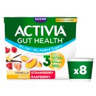 Activia Strawberry, Vanilla, Peach & Raspberry No Added Sugar Fat Free Multipack Yogurt 8x115g