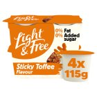 Light & Free Sticky Toffee Flavour Greek Style 0% Added Sugar, Fat Free Yogurt 4x115g