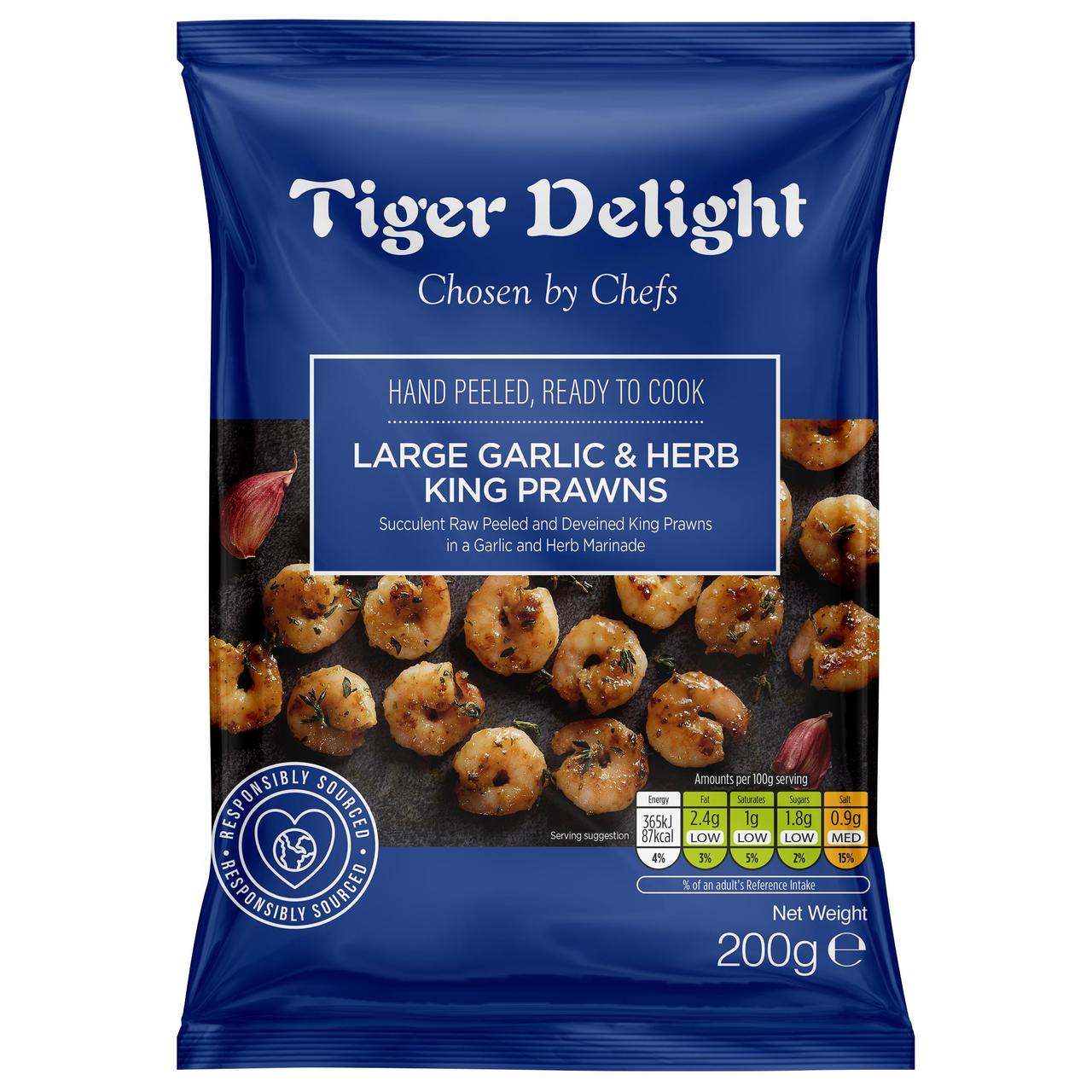 Tiger Delight Large Garlic & Herb Marinated King Prawns