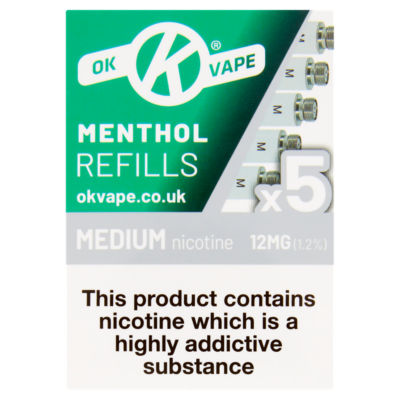 OK Vape Medium Menthol Flavour Electronic Cigarette Refills 5x