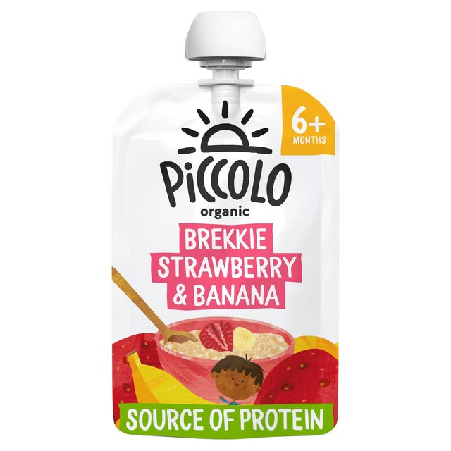 Piccolo Organic Brekkie Strawberry & Banana with Creamy Whole Milk Yoghurt Smooth 6+ Months 100g