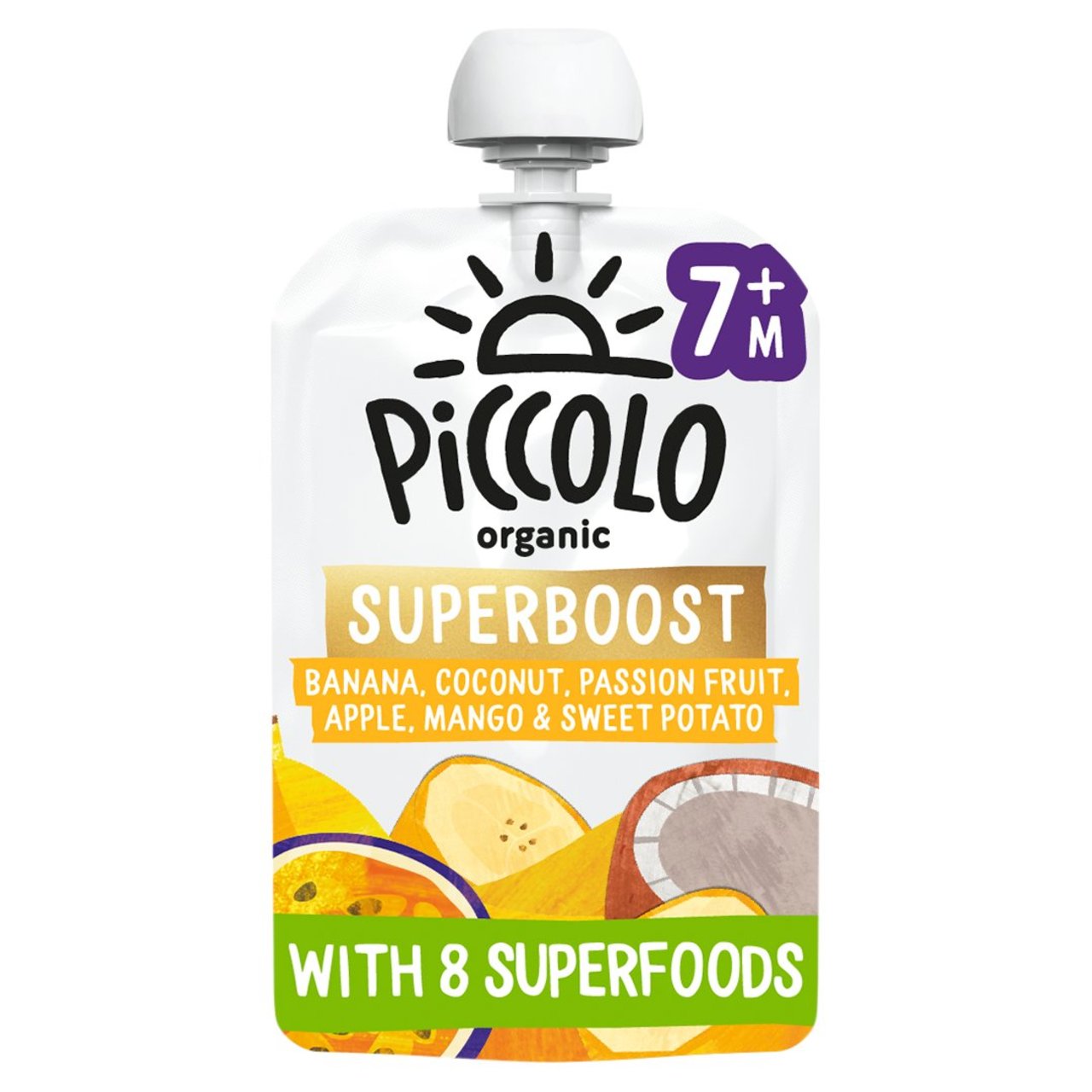 Piccolo Organic Superboost Baby Food Banana, Mango,Coconut&Passionfruit 7m+