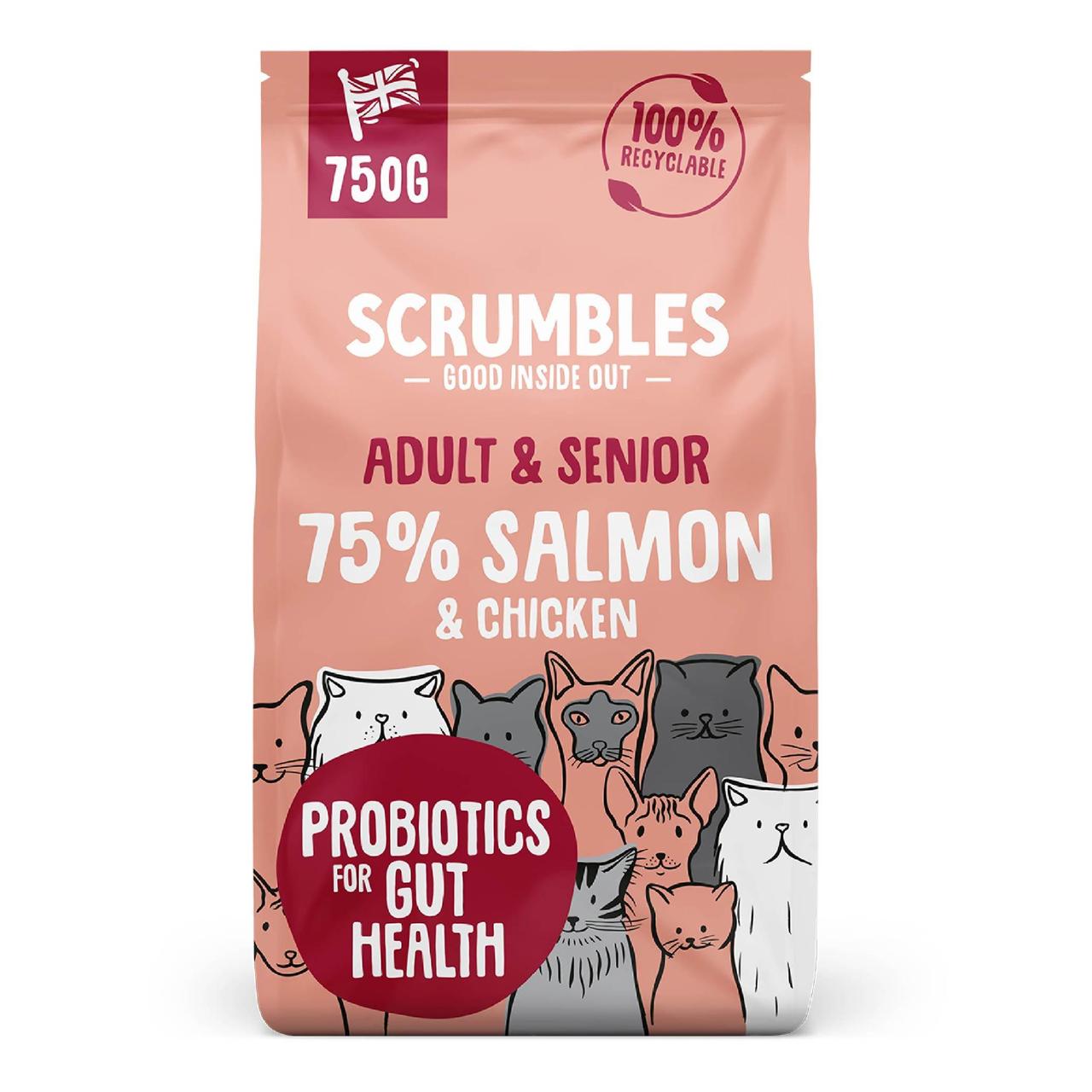 Scrumbles Adult & Seniors Dry Cat Food In Salmon 750g