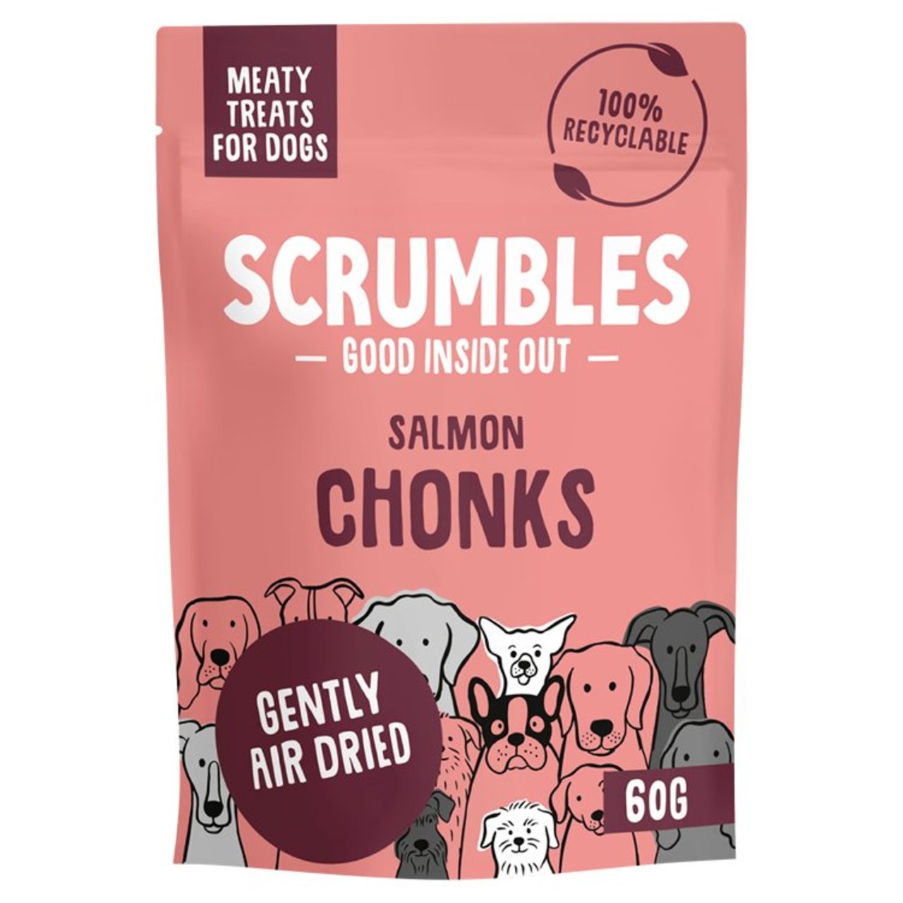 Scrumbles Meaty Reward Treats For Dogs Salmon Chonks 60g