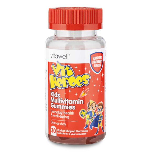 Vitawell Vit Heroes Kids Multivitamin Gummies Superhero Strawberry Flavour 30 Pack