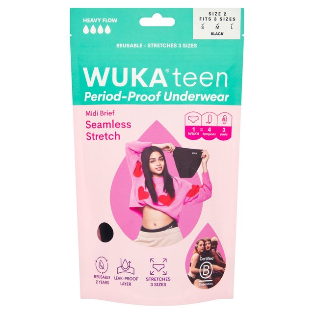 WUKA Teen Stretch Period Pants, Midi Brief, Heavy Flow, Age 12-16