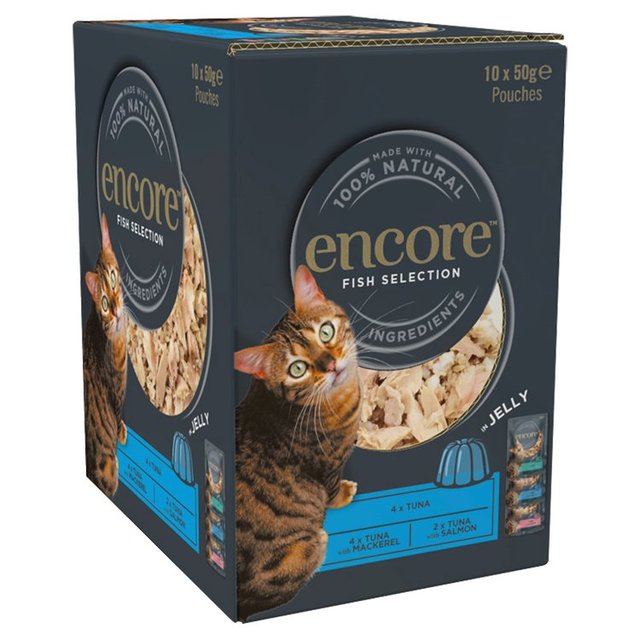 Encore Cat Pouch Fish Selection In Jelly  10 x 50g