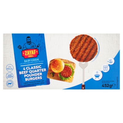 Zayaf Grill 4 Classic Beef Quarter Pounder Burgers 452g