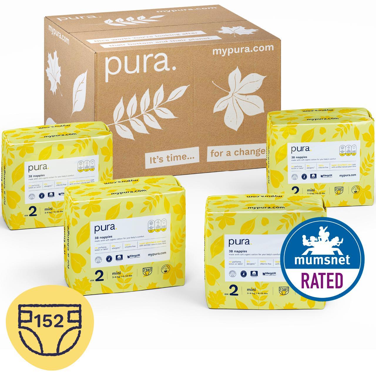 Pura Eco Nappies, Size 2 (3-6kg)