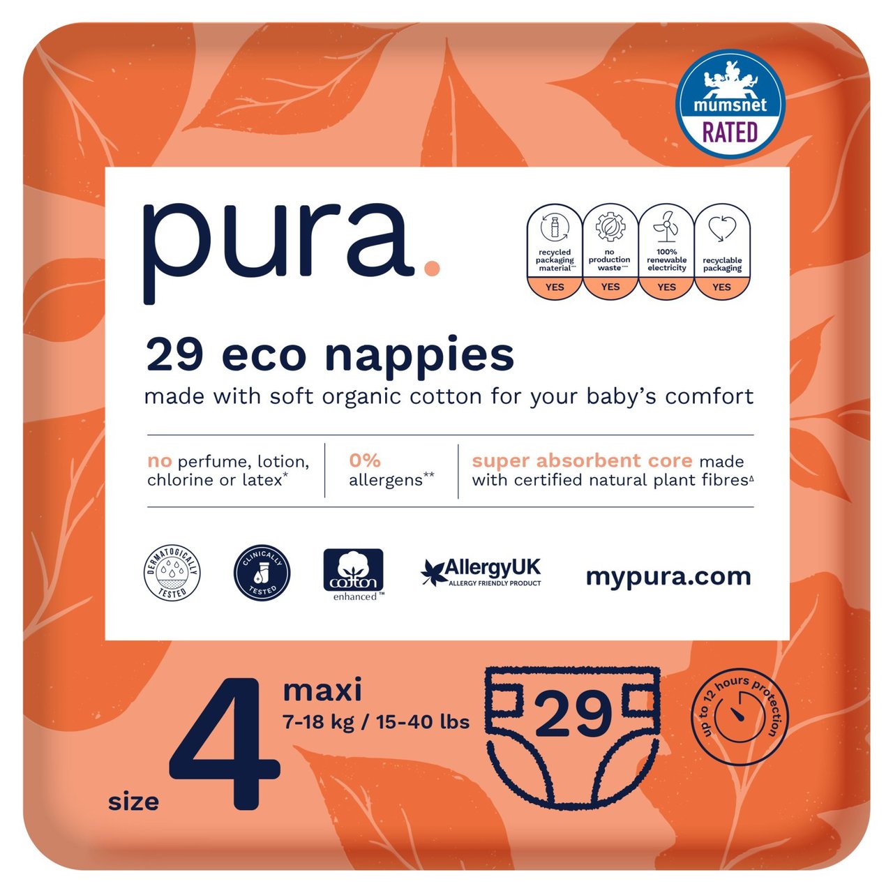 Pura Eco Nappies, Size 4 (7-18kg)