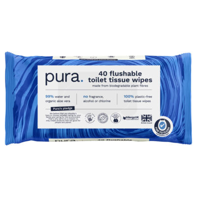 Pura 100% Plastic free, biodegradable flushable toilet wipes