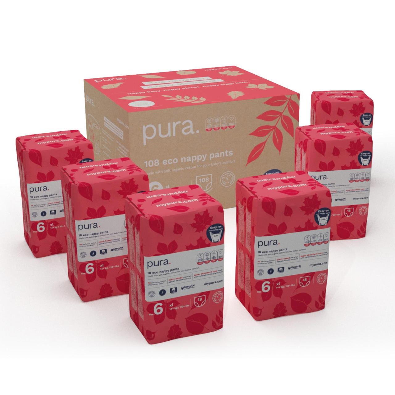 Pura Eco Nappy Pants, Size 6 (14Kg+) Mega Pack