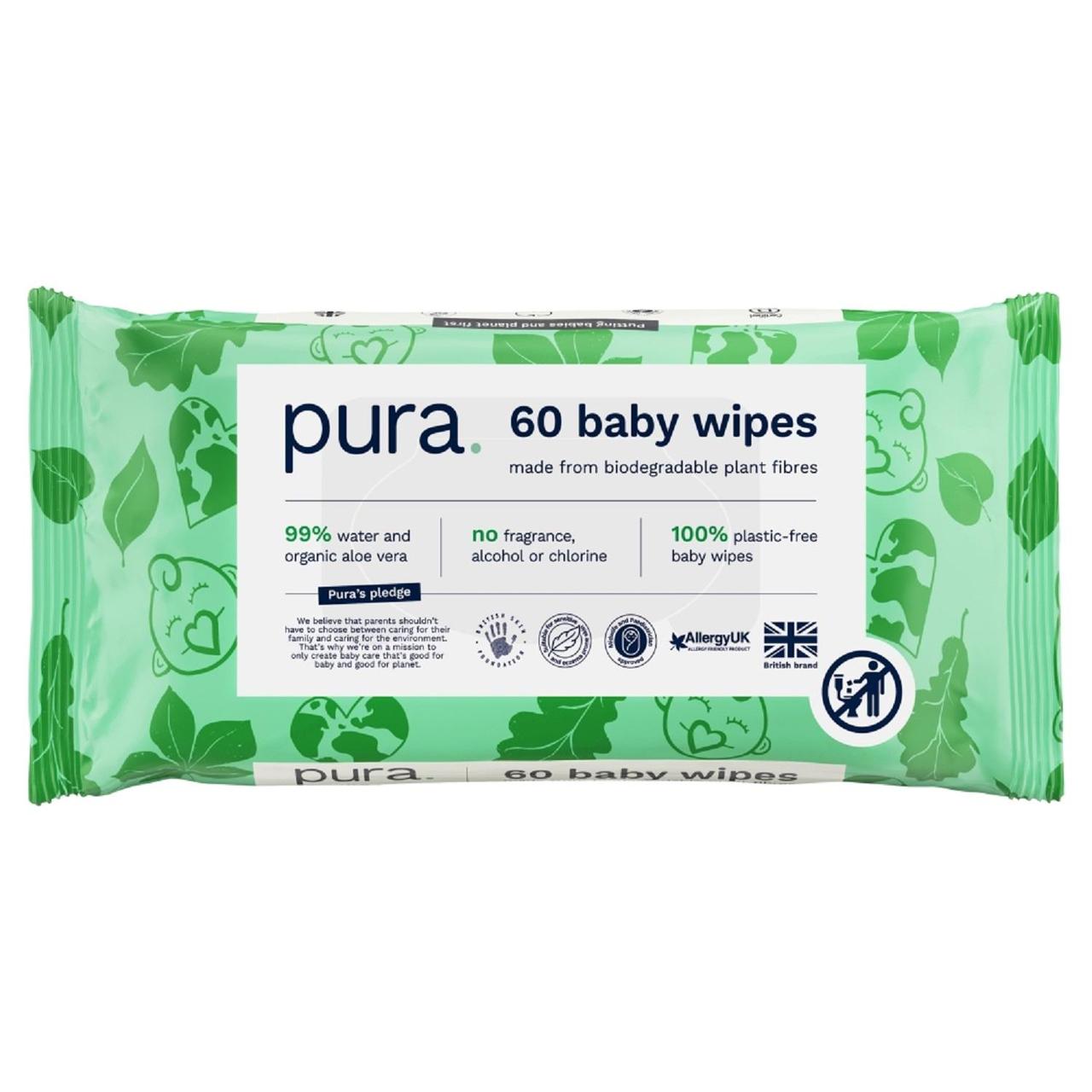 Pura Plastic Free Baby Wipes 12 x 60pk