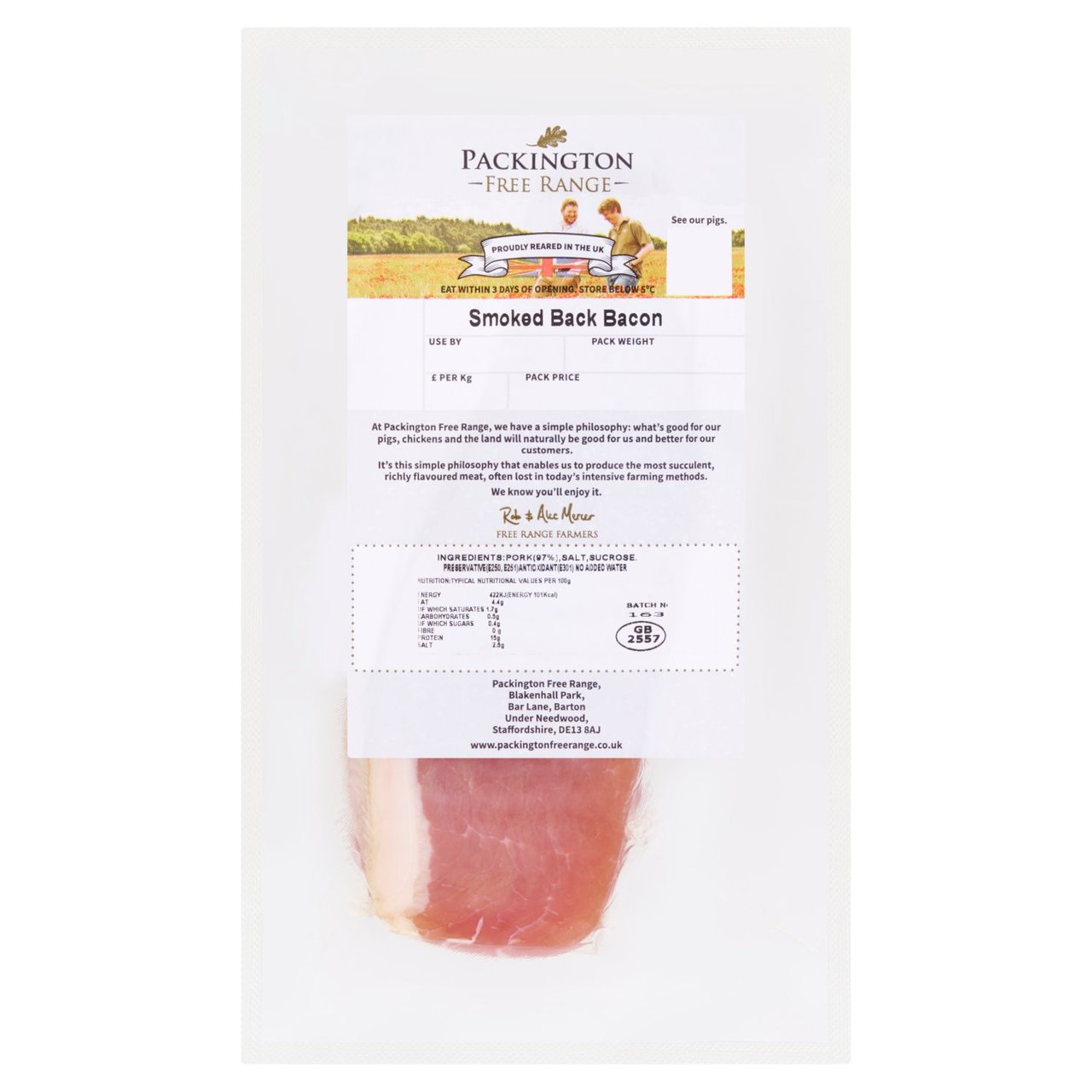 Packington Free Range Dry Cured Smoked Back Bacon