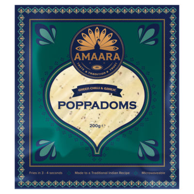 Amaara Green Chilli & Garlic Poppadoms 200g