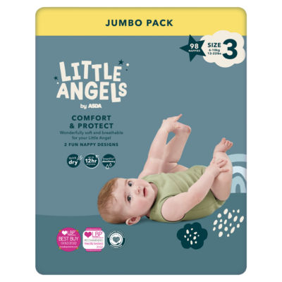 LITTLE ANGELS by ASDA Size 3 Comfort & Protect Jumbo Pack 98 Nappies