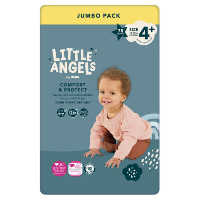 LITTLE ANGELS by ASDA Size 4+ Comfort & Protect Jumbo Pack 78 Nappies