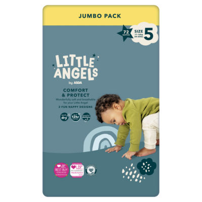 LITTLE ANGELS by ASDA Size 5 Comfort & Protect Jumbo Pack 72 Nappies