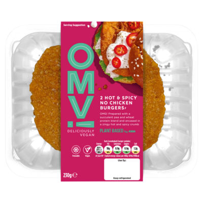 OMV! Deliciously Vegan 2 Hot & Spicy No Chicken Burgers 230g