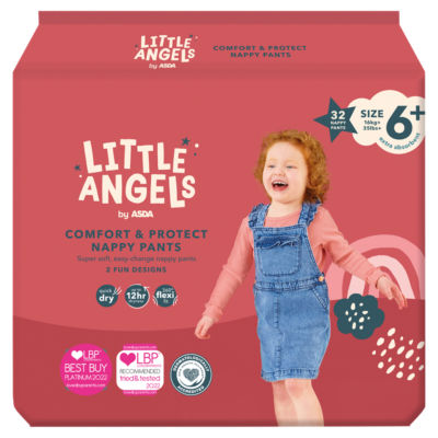 LITTLE ANGELS by ASDA Comfort & Protect Size 6+ 16kg+ 32 Nappy Pants