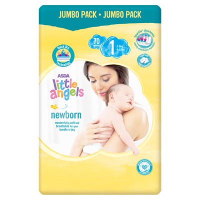 ASDA Little Angels Newborn Size 1 Jumbo Pack 70 Nappies