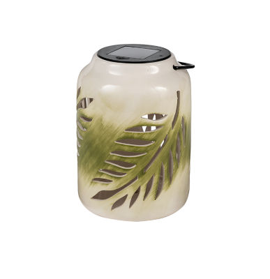 George Home Green Ceramic Solar Leaf Lantern