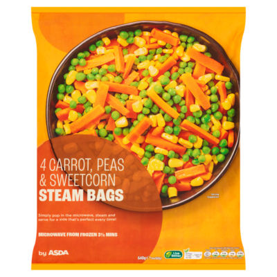 ASDA 4 Carrot, Peas & Sweetcorn Steam Bags 640g