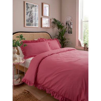 George Home Pink Plain Frill Edge Duvet Set - Double