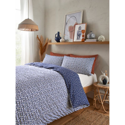 George Home Blue Ditsy Floral Seersucker Reversible Double Duvet Set