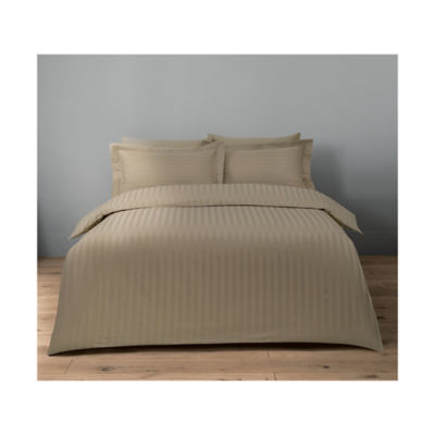 George Home Natural 100% Cotton Sateen Stripe Duvet Set -Double