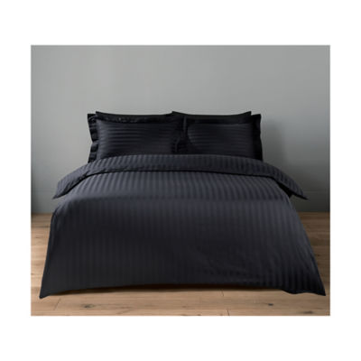 George Home Black 100% Cotton Sateen Stripe Duvet Set -Super King