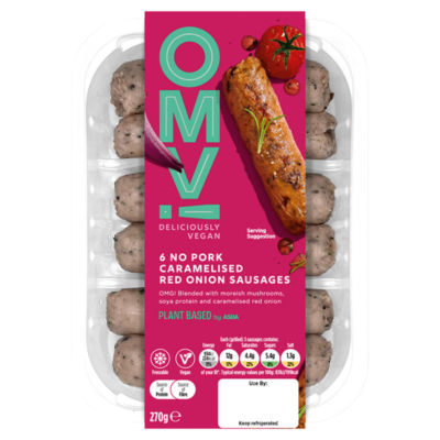 OMV! Deliciously Vegan 6 No Pork Caramelised Red Onion Sausages 270g