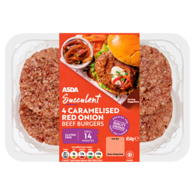 ASDA Succulent 4 Caramelised Red Onion Beef Burgers 454g