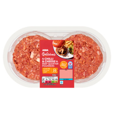 ASDA Delicious 4 Chilli & Cheese Beef Quarter Pounders 454g