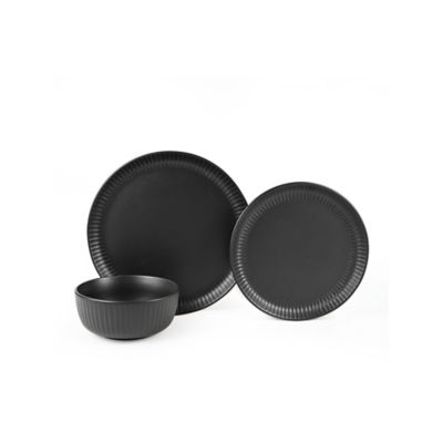 George Home Black Ribbed Dinner Set 12 Piece