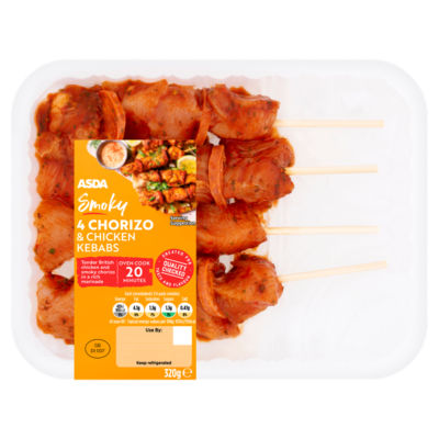 ASDA 4 Smoky Chorizo & Chicken Kebabs 320g