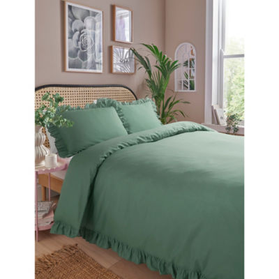 George Home Green Frill Trim Duvet Set - Single