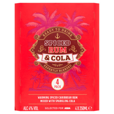 ASDA Spiced Rum and Cola 4 x 250ml