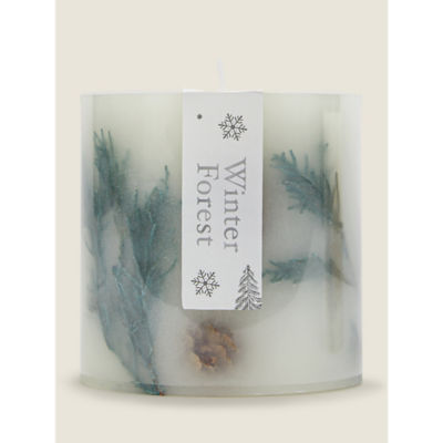 George Home White Winter Forest Botanical Pillar Candle